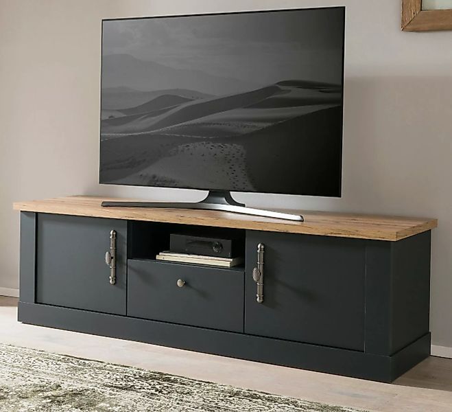 Furn.Design TV-Schrank Ribera (Lowboard in matt grau mit Wotan Eiche, 158 x günstig online kaufen