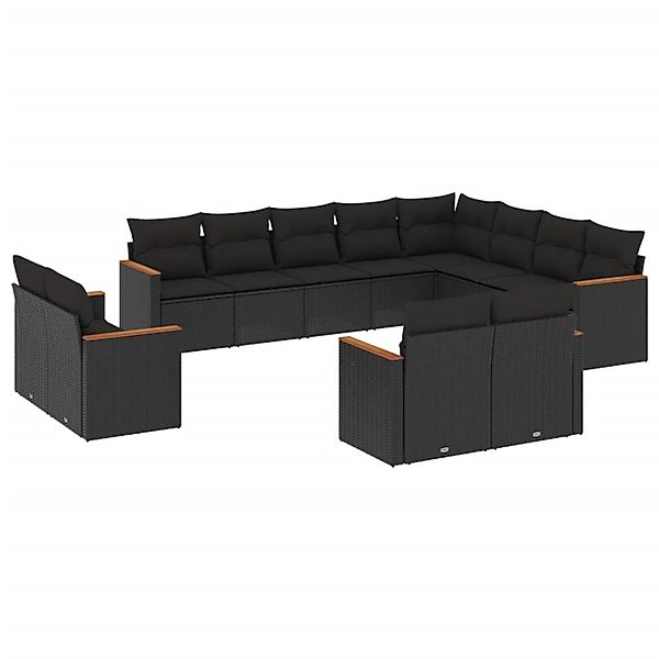 vidaXL 12-Tlg Garten-Sofagarnitur mit Kissen Schwarz Poly Rattan 3258912 günstig online kaufen