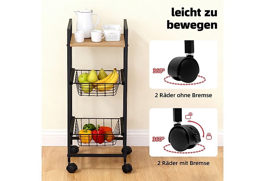 kisidus Beistellwagen Rollwagen mit 3 Ebenen, Rollen, Servierwagen, Rollen günstig online kaufen