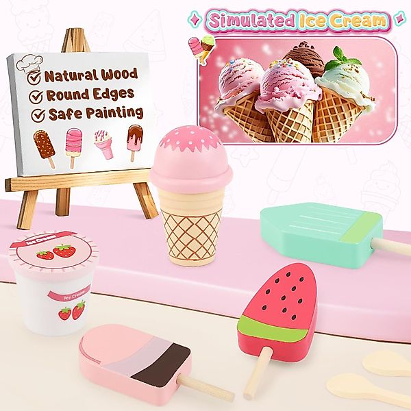 POPOLIC Spielküche Eisdiele Kinder Holz, Kaufladen Zubehör Montessori Spiel günstig online kaufen