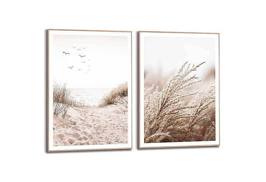 Reinders! Poster Strand, Wohnzimmer - Gras - Meer - Vögel - Beige - MDF - S günstig online kaufen
