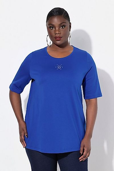 Ulla Popken T-Shirt Pima Cotton Shirt Ziersteine A-Linie Rundhals günstig online kaufen