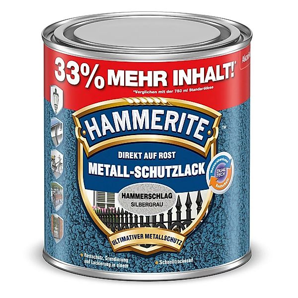 Hammerite Metall-Schutzlack Silbergrau Hammerschlag 1 l günstig online kaufen