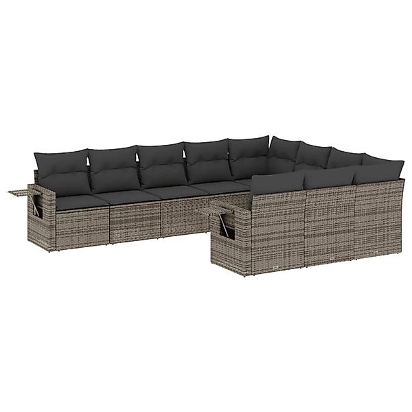 vidaXL 10-tlg Garten-Sofagarnitur mit Kissen Grau Poly Rattan Modell 96 günstig online kaufen