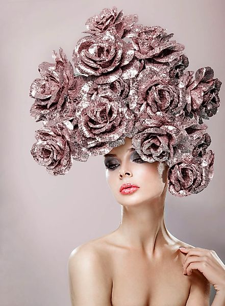 queence Acrylglasbild "Frau mit Blumenhut" Bilder von Frauen  Blumen  Fashi günstig online kaufen