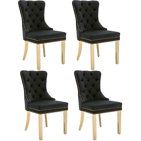 Esszimmerstühle, 4 er Set Schwarze Samtesszimmerstühle mit runden Zugringen günstig online kaufen