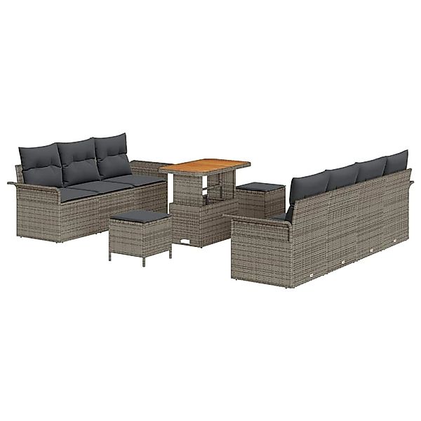 vidaXL Garten-Sofa-Set Höhenverstellbar 10-Tlg Grau Poly Rattan 3362103 günstig online kaufen