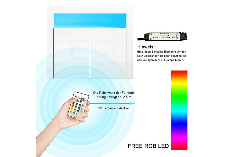 SONNI Highboard Sideboard weiß Hochglanz mit LED Beleuchtung 116x93x35cm, S günstig online kaufen