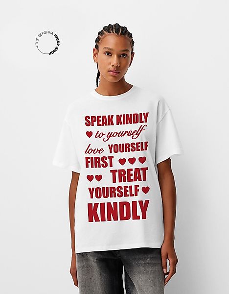 Bershka Oversize-T-Shirt Mit Print Damen Xs Grbrochenes Weiss günstig online kaufen