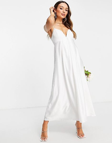 ASOS EDITION – Hochzeitskleid in Midilänge aus Satin mit Camisole-Trägern u günstig online kaufen