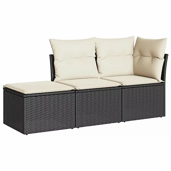 vidaXL 3-Tlg Garten-Sofagarnitur mit Kissen Schwarz Poly Rattan 3249305 günstig online kaufen