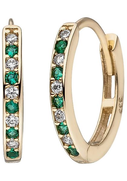 JOBO Paar Creolen, 333 Gold mit 20 Zirkonia grün weiß günstig online kaufen
