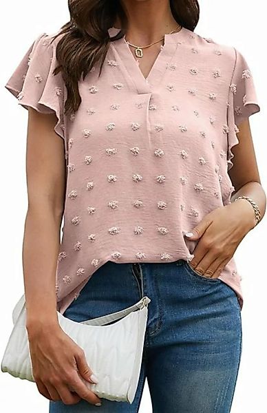 KIKI Langarmhemd Damen-Freizeithemd mit V-Ausschnitt und gepunkteten Rüsche günstig online kaufen