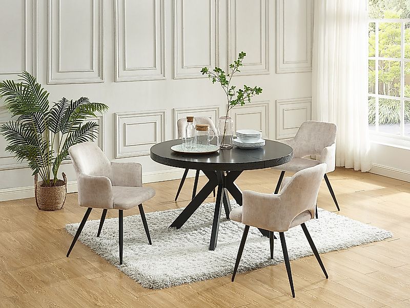 Esstisch - ausziehbar - 4 bis 8 Personen - MDF & Stahl - Schwarz - KOMONI günstig online kaufen