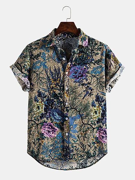 Herren 3D-Druck Blumen Baumwolle Casual Kurzarm Shirts günstig online kaufen