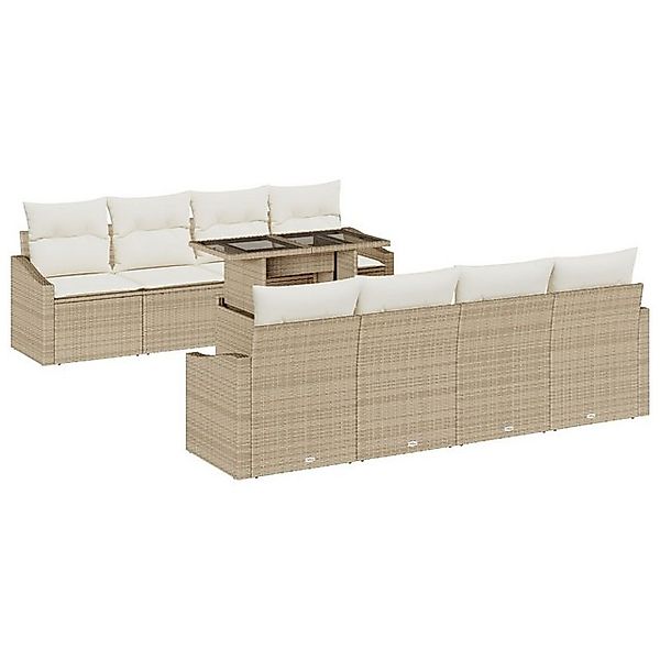 vidaXL Loungesofa 9-tlg. Garten-Sofagarnitur mit Kissen Beige Poly Rattan, günstig online kaufen