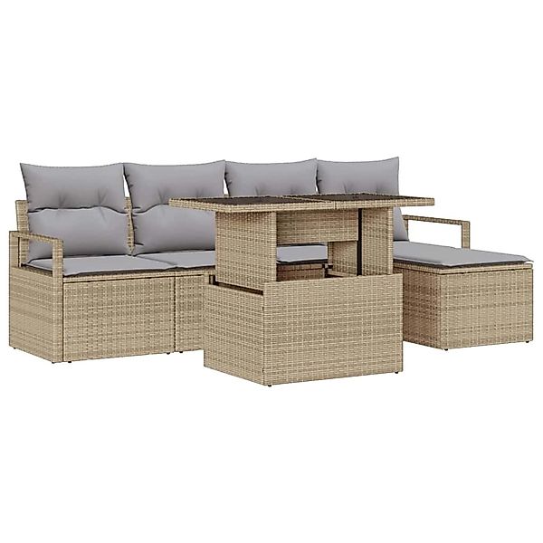 vidaXL Garten-Sofa-Set mit Speicher 6-Tlg Beige Poly Rattan 3357543 günstig online kaufen