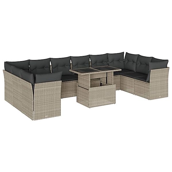 vidaXL 11-Tlg Garten-Sofagarnitur mit Kissen Hellgrau Poly Rattan 3266862 günstig online kaufen