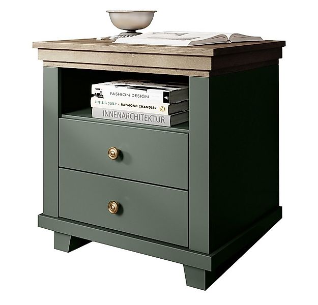 Lomadox Nachttisch EPSOM-83 (Set), grün mit Lefkas Eiche Nb. 52/54/42 cm günstig online kaufen