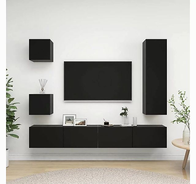 vidaXL TV-Schrank 5-tlg TV-Schrank-Set Schwarz Spanplatte TV-Konsole für Fe günstig online kaufen