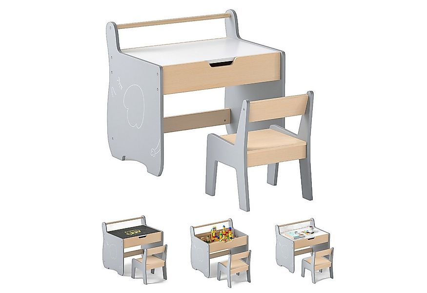 COSTWAY Kindersitzgruppe, 2 in 1 Kinder Aktivitätstisch und Stuhl, Holz günstig online kaufen