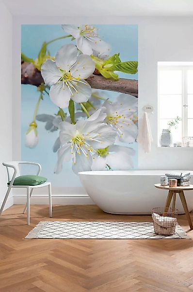 Sanders & Sanders Fototapete Kirschblüten Weiß Grün und Blau 184 x 248 cm 6 günstig online kaufen