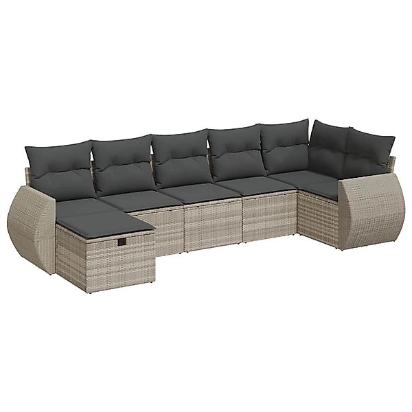 vidaXL 7-Tlg Garten-Sofagarnitur mit Kissen Hellgrau Poly Rattan 3325608 günstig online kaufen