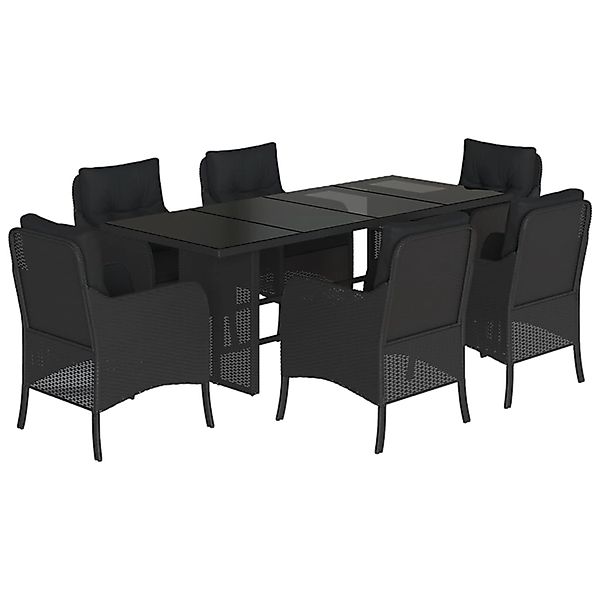 vidaXL 7-Tlg Garten-Essgruppe mit Kissen Schwarz Poly Rattan 3211880 günstig online kaufen