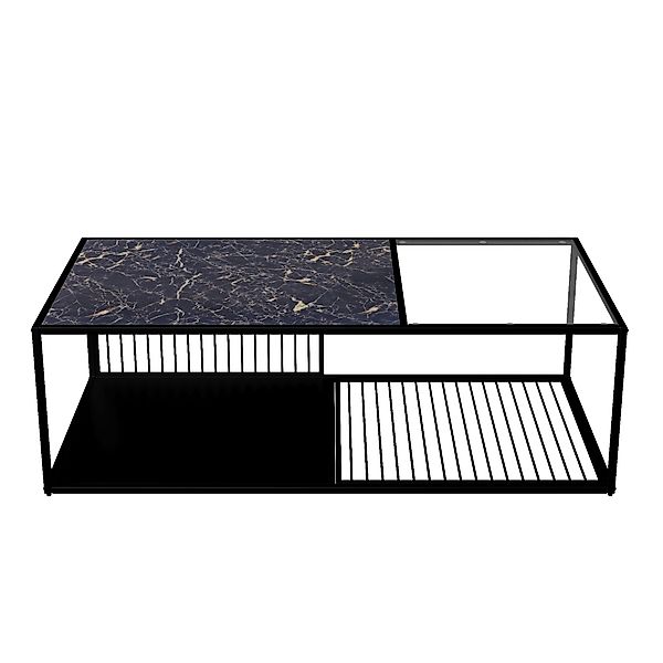 Couchtisch mit gehärtetem Glas, für großer Stauraum, 110x48x35 cm, Schwarz günstig online kaufen