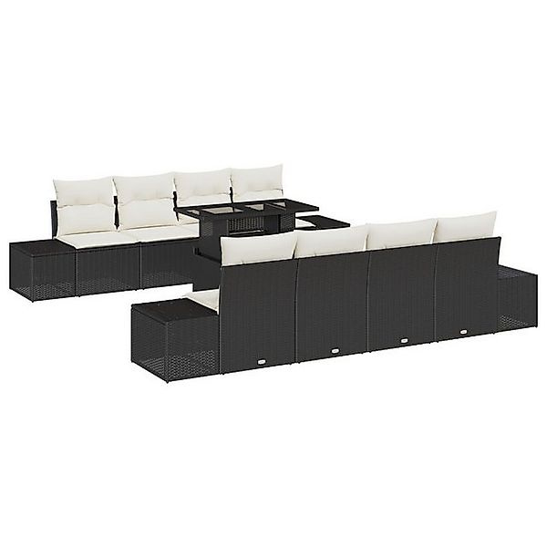 vidaXL Loungesofa 9-teiliges Garten Sofa Set mit Kissen Schwarz Poly Rattan günstig online kaufen