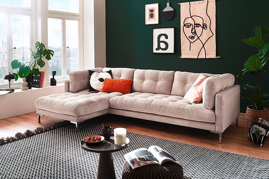 Trends by HG Ecksofa "Landau L-Form", in Cord-Stoff mit Metallfuß günstig online kaufen
