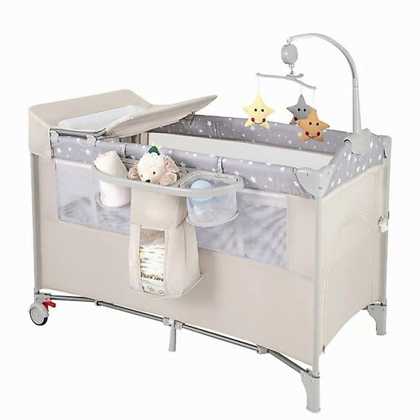 COSTWAY Baby-Reisebett 2 Ebenen 4 in 1 Babybett, mit Matratze & Spieluhr günstig online kaufen