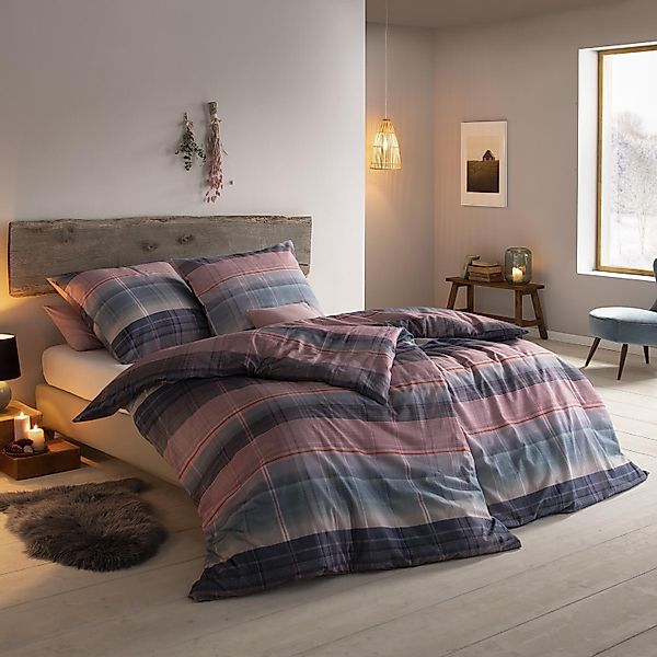 Estella Flanell Bettwäsche St. Moritz 4414-985 Streifen Blau 135x200 günstig online kaufen