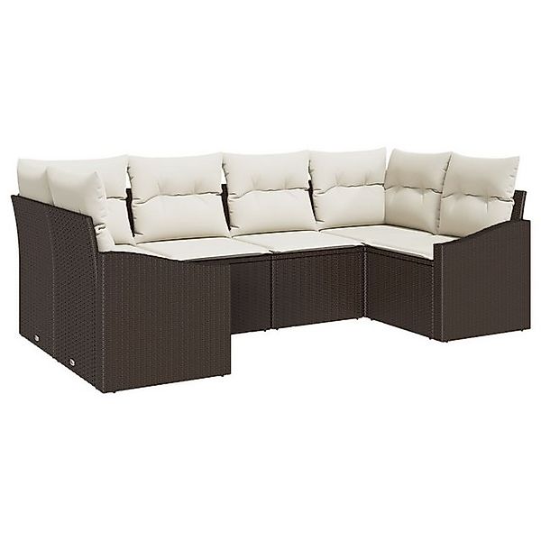 vidaXL Loungesofa 6-tlg. Garten-Sofagarnitur mit Kissen Braun Poly Rattan, günstig online kaufen