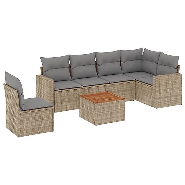 vidaXL 7-Tlg Garten-Sofagarnitur mit Kissen Beige Poly Rattan 3224148 günstig online kaufen