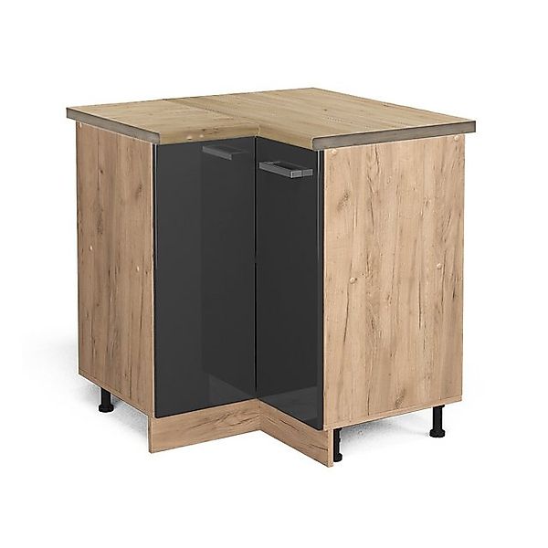 Vicco Eckunterschrank R-Line Anthrazit Hochglanz/Goldkraft Eiche 76 cm AP E günstig online kaufen