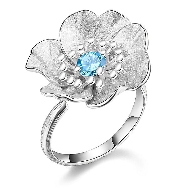 Runde Perlé Silberring Anemone mit Topaz günstig online kaufen