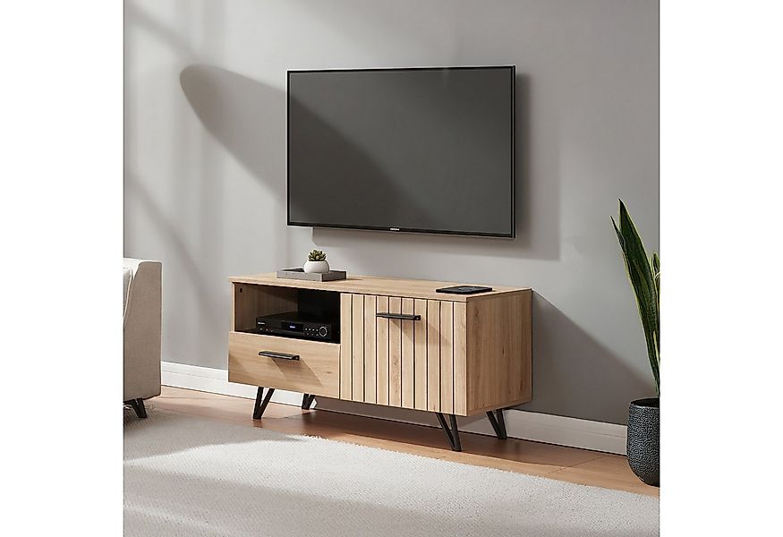 en.casa TV-Schrank »Noppen« mit Tür 100 x 38 x 49 cm Eicheoptik günstig online kaufen