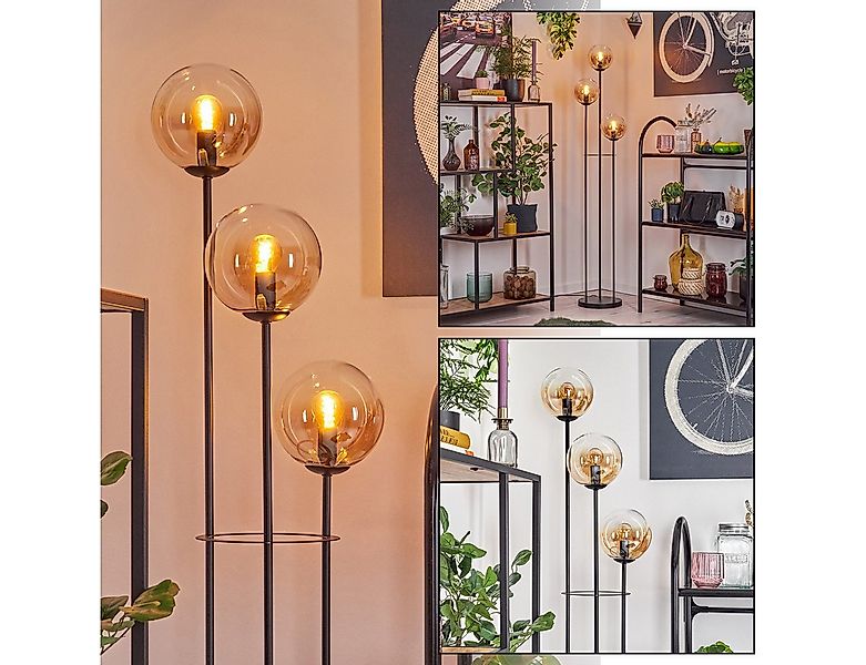 hofstein Stehlampe Stehlampe aus Metall/Glas in Schwarz/Bernsteinfarben/Kla günstig online kaufen