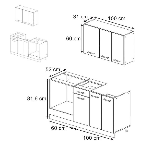 Vicco Küchenzeile R-Line, Weiß Hochglanz/Anthrazit, 160 cm mit Herdumbausch günstig online kaufen