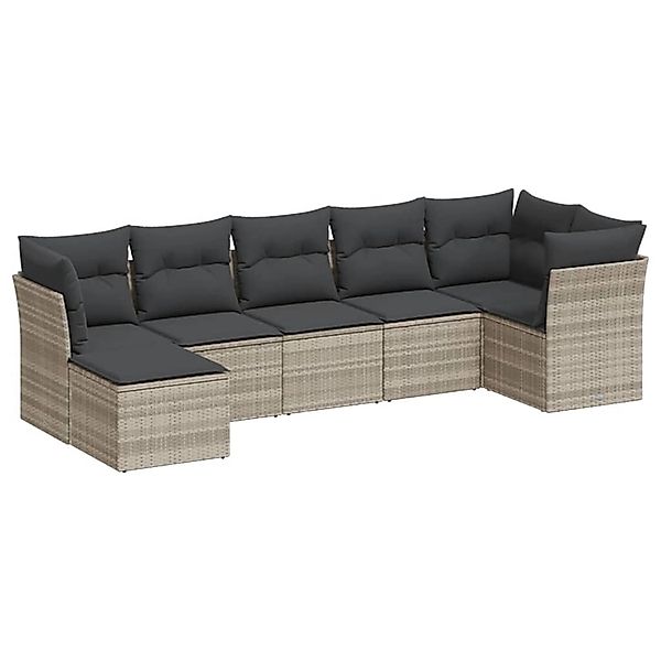 vidaXL 7-Tlg Garten-Sofagarnitur mit Kissen Hellgrau Poly Rattan 3249811 günstig online kaufen