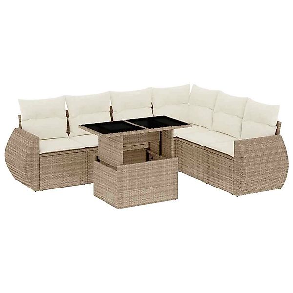 vidaXL 7-Tlg Garten-Sofagarnitur mit Kissen Beige Poly Rattan 3268558 günstig online kaufen