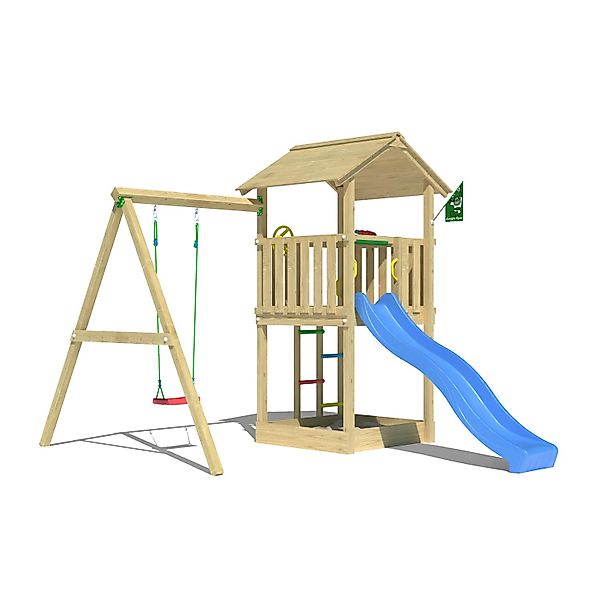 Jungle Gym Spielturm Beacon Holz mit Einzelschaukel Rutsche Blau günstig online kaufen