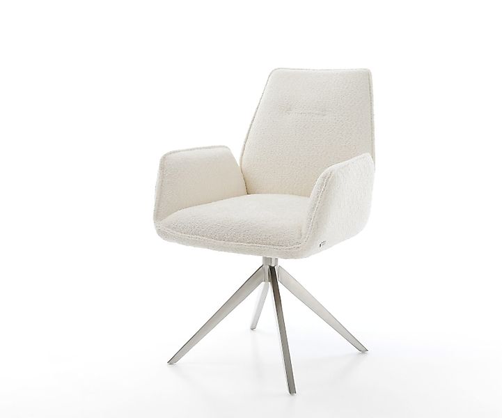 Drehstuhl Zoa-Flex Bouclé Weiß Kreuzgestell breit Edelstahl 360° drehbar Wi günstig online kaufen