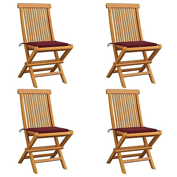 vidaXL Gartenstühle mit Weinroten Kissen 4 Stk Massivholz Teak 3062577 günstig online kaufen