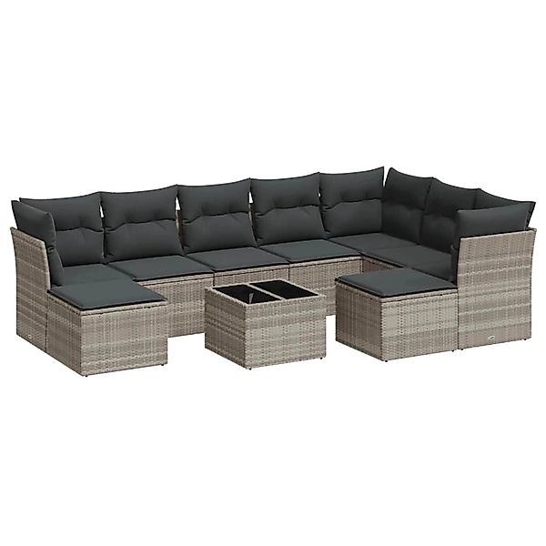 vidaXL 10-Tlg Garten-Sofagarnitur mit Kissen Hellgrau Poly Rattan 3218582 günstig online kaufen