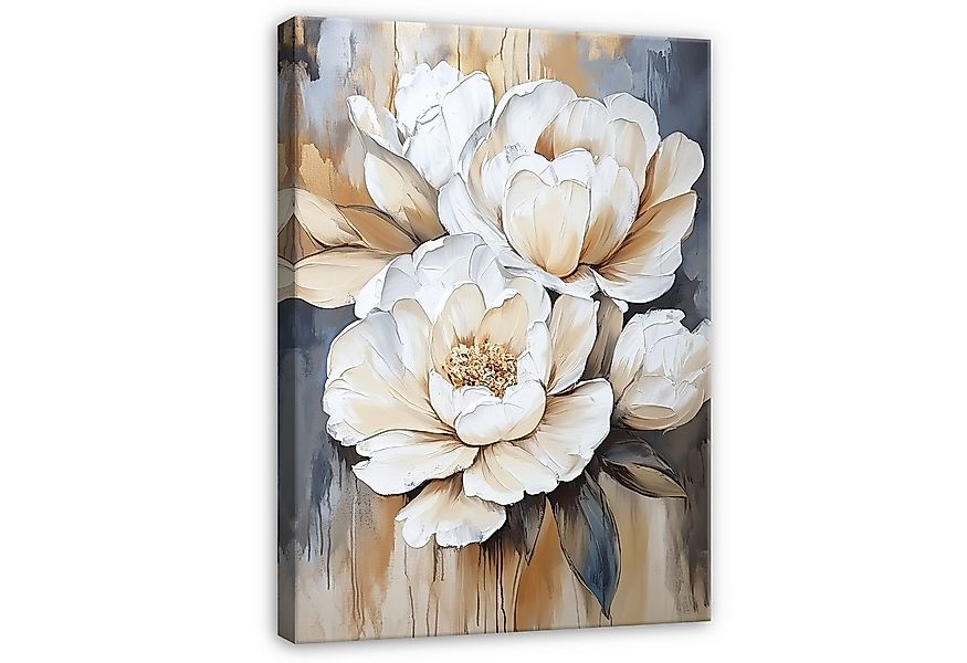 Wallarena Leinwandbild Blumen Weiß Gold Modern Wandbilder Wand Deko XXL Bil günstig online kaufen