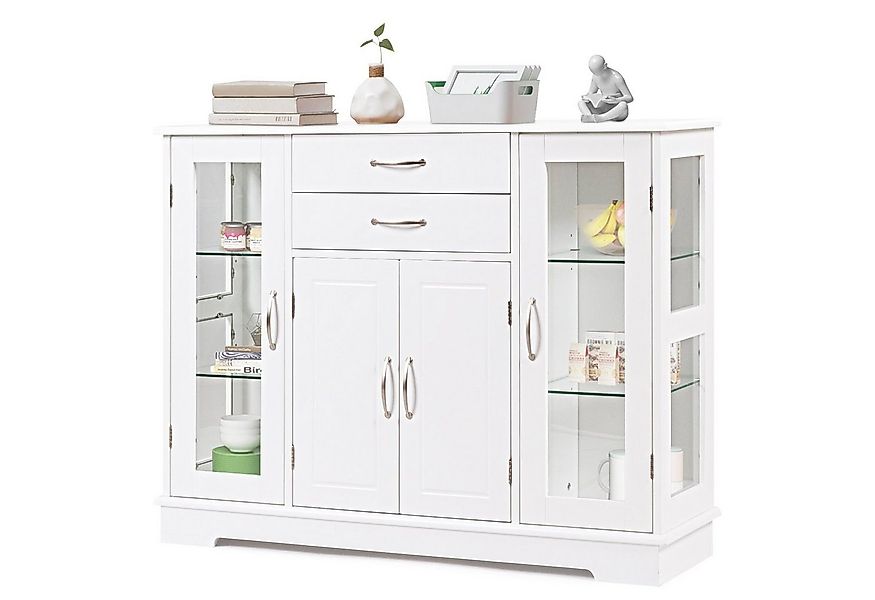 COSTWAY Konsole, Küchenschrank mit gehärteten Glastüren & Schubladen, weiß günstig online kaufen