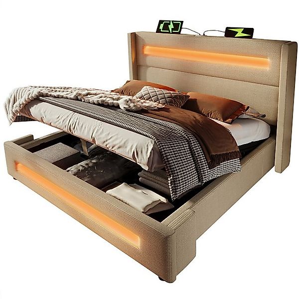 OKWISH Polsterbett Stauraumbett mit hydraulischem Stauraum (Jugendbett, Str günstig online kaufen