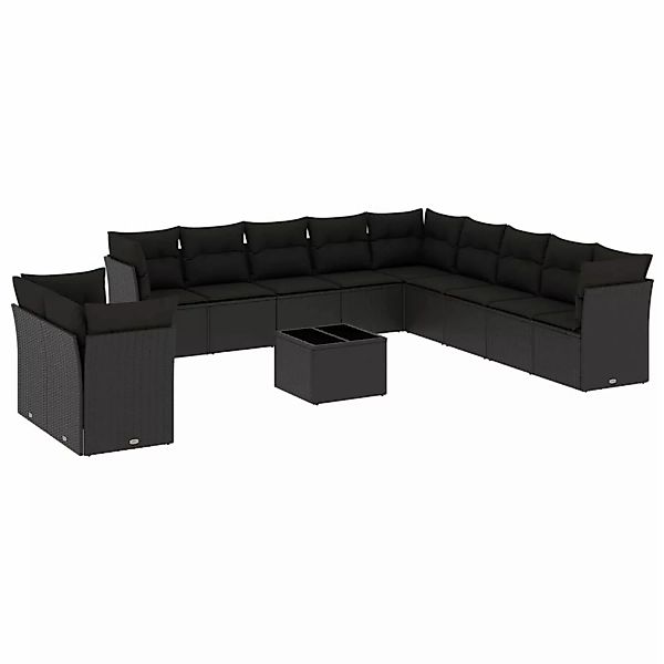 vidaXL 12-tlg Garten-Sofagarnitur mit Kissen Schwarz Poly Rattan Modell 14 günstig online kaufen